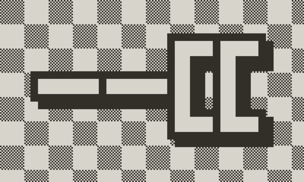 A checkerboard background 1-bit drawing. The foreground is the symbols --[[ the same symbol to start a block comment in Lua